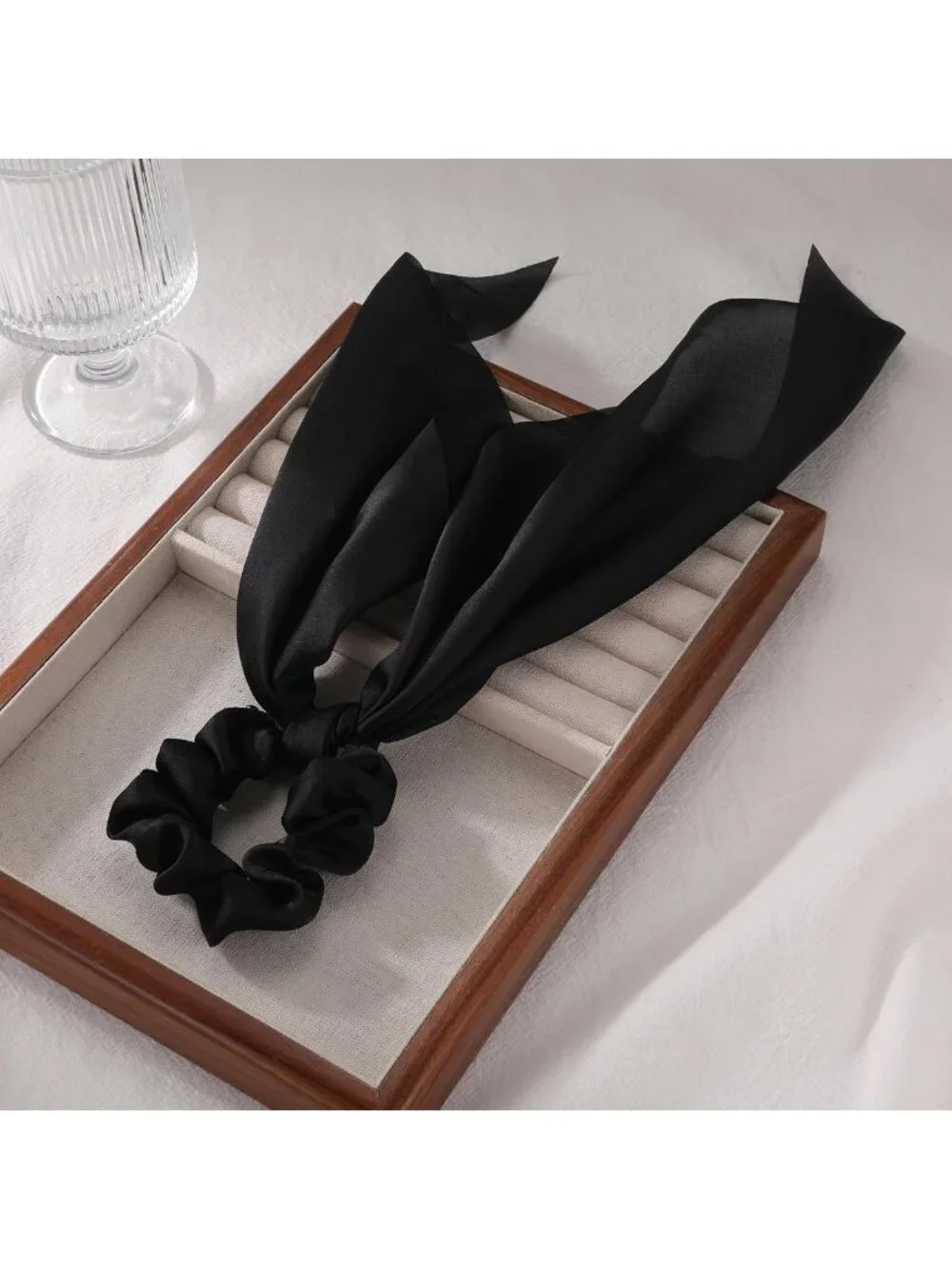Stylish Black Hair Ribbons - 10 Pack Soft Bow Scrunchies & Elastic Ponytail